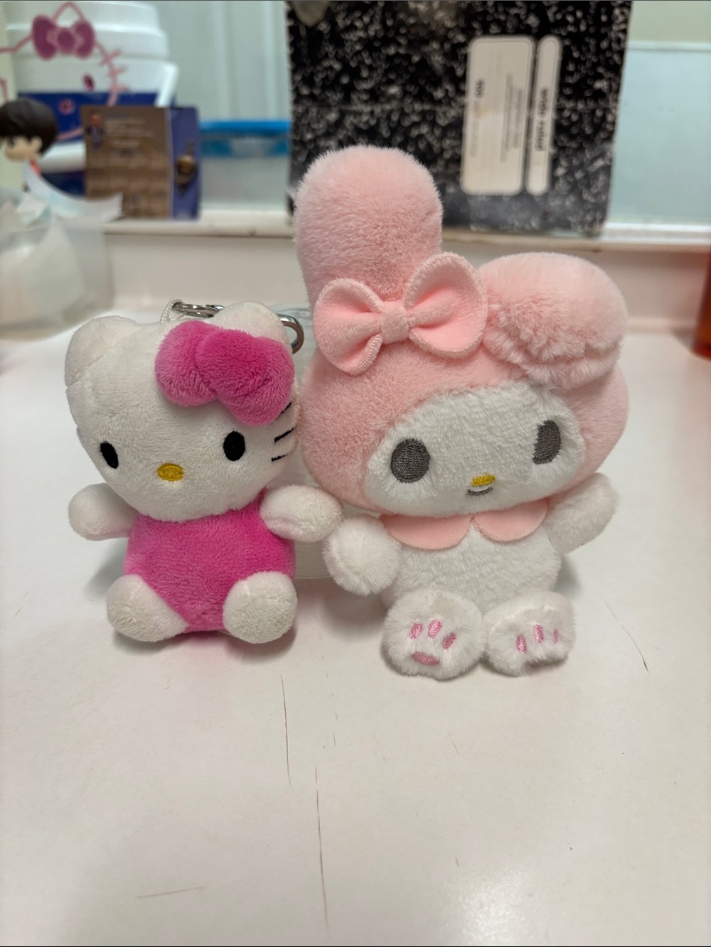 Hello Kitty & My Melody Plush Keychain Duo - Pink & White